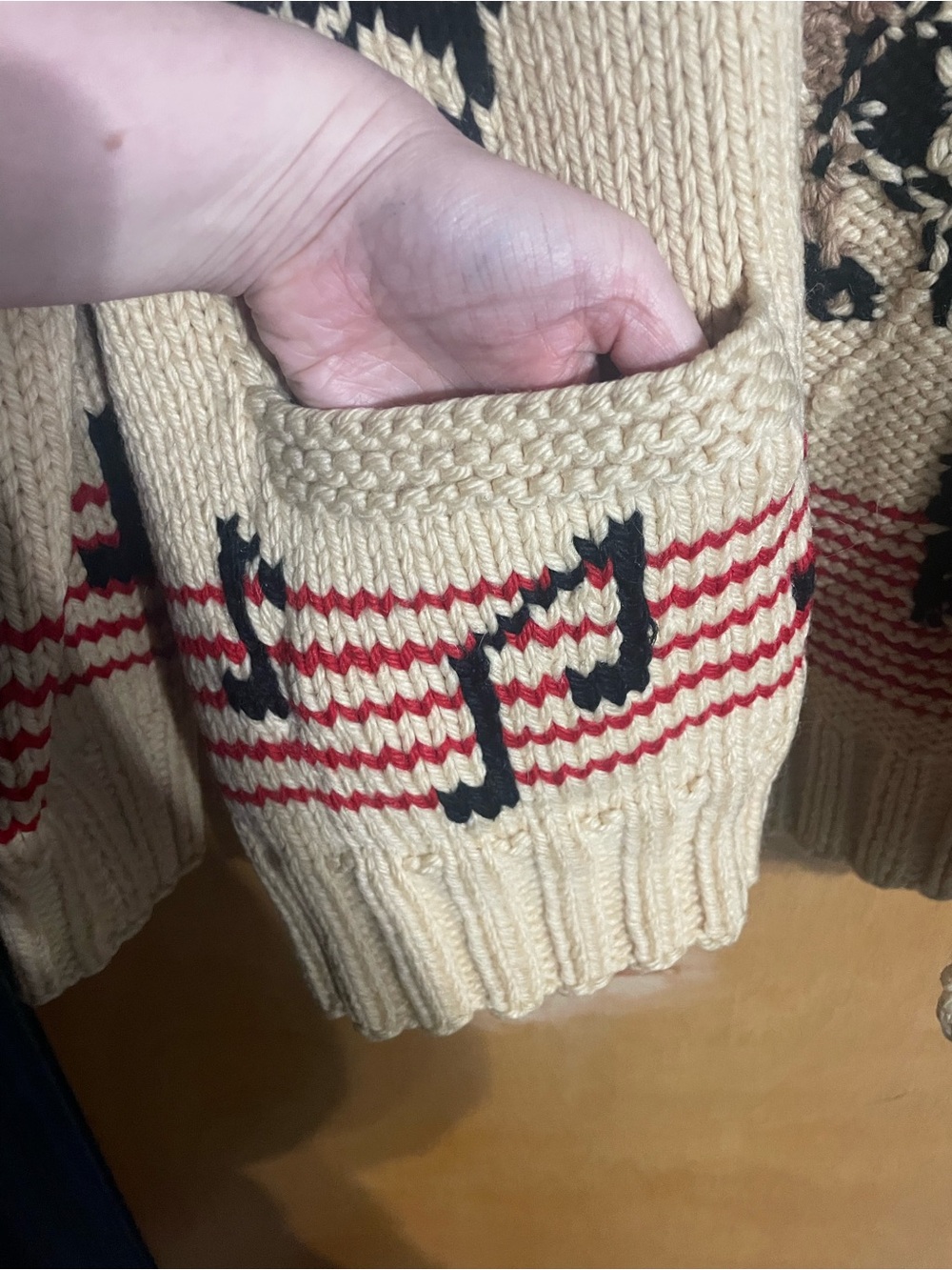 VINTAGE HANDMADE Knit Zip Cardigan with Dancing Couples and Red Accents - Picture 5 of 8